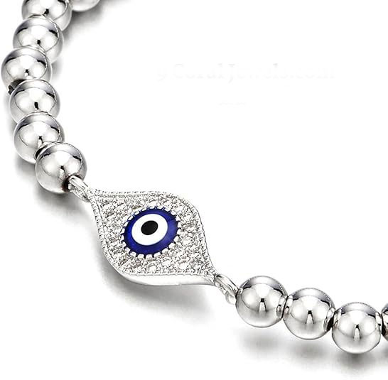 Silver Beaded Evil Eye Bracelet
