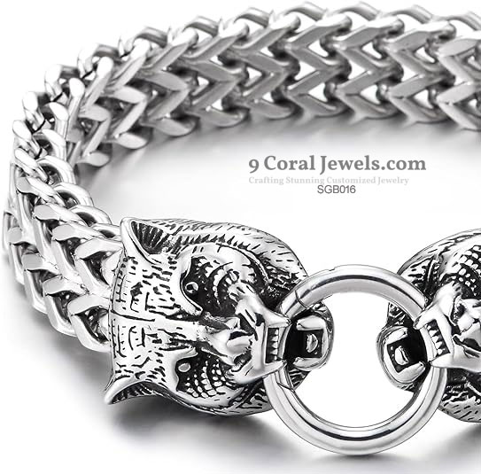 Men's 925% Sterling Silver Wolf Head Bracelet