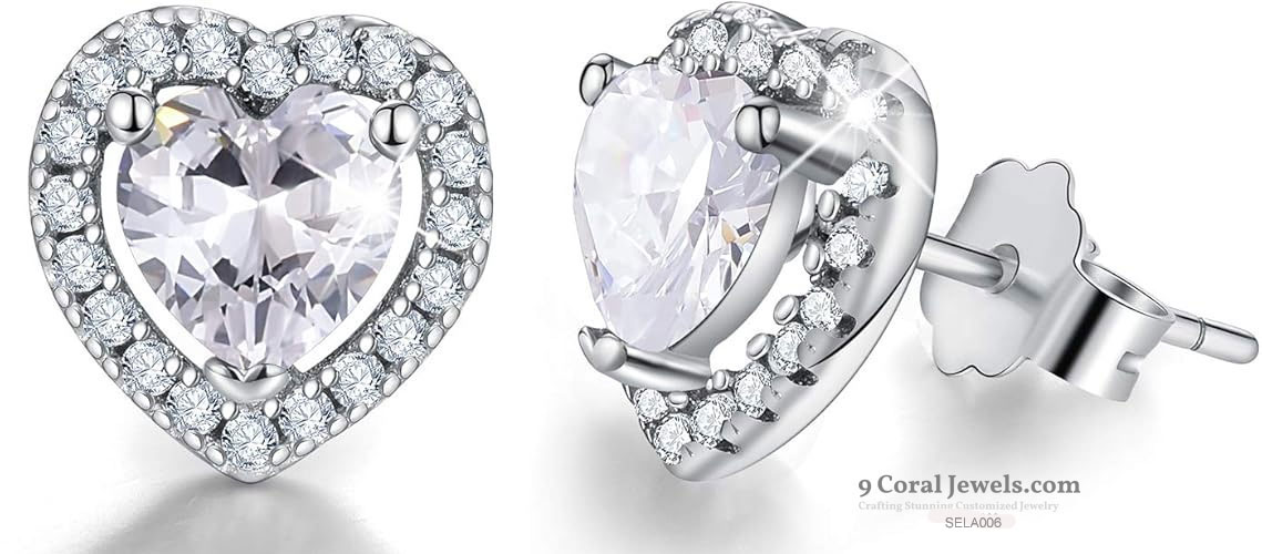 92545 Sterling Silver Heart-Shaped Crystal Stud Earrings