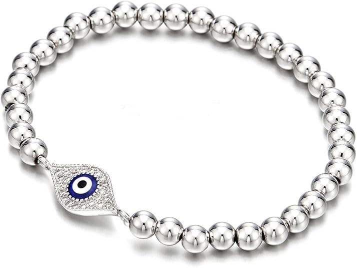 Silver Evil Eye Bead Bracelet