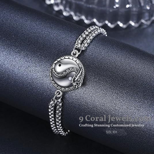 925% Sterling Silver Yin Yang Dragon Bracelet