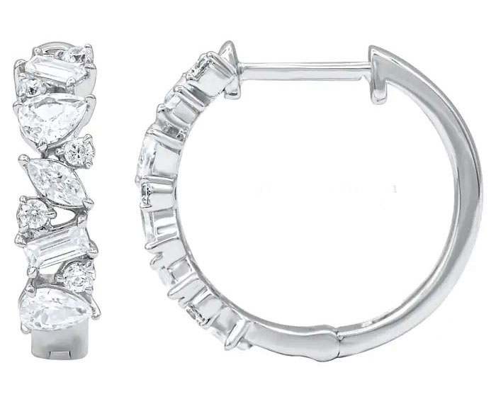 Silver hoop earrings with cubic zirconia stones