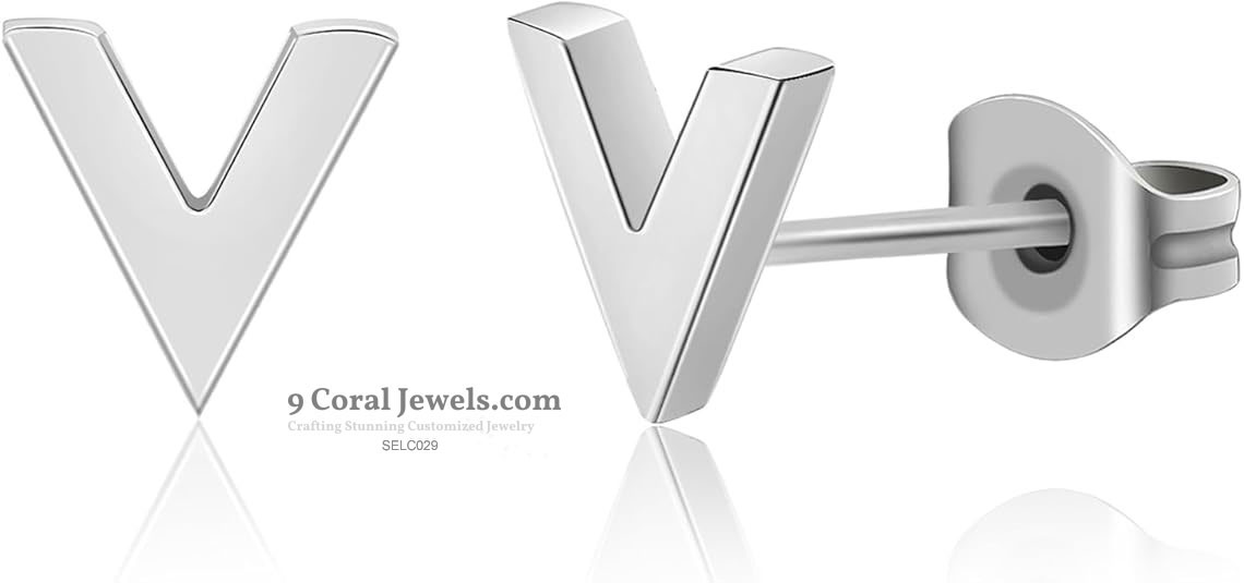 Silver Letter V Stud Earrings