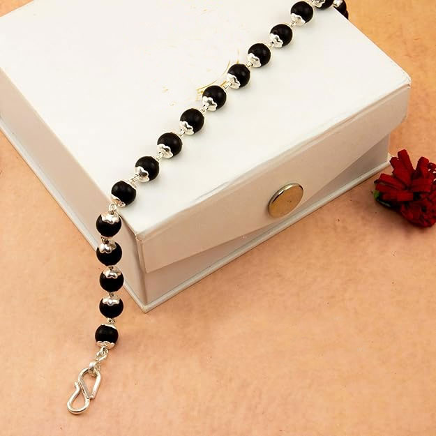 Black Bead Sterling Silver Bracelet