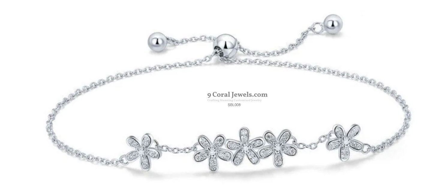 Sterling Silver Floral CZ American Diamond Bracelet