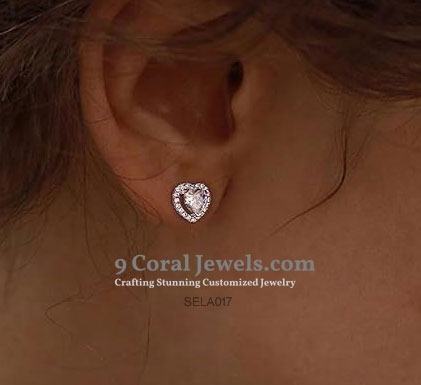 925% Sterling Silver Heart-Shaped Crystal Stud Earrings