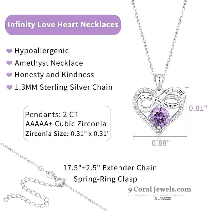 Infinity Heart Necklace with Amethyst Stone