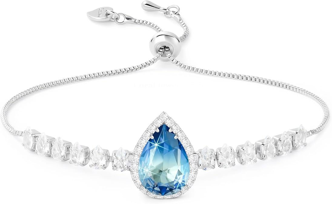 925 Sterling Silver Blue Teardrop CZ Adjustable Bracelet