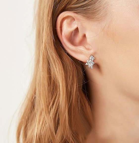 925% Sterling Silver Marquise Cubic Zirconia Cluster Stud Earrings