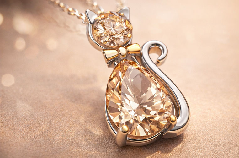 925% Sterling Silver Cat-Shaped Crystal Pendant Necklace