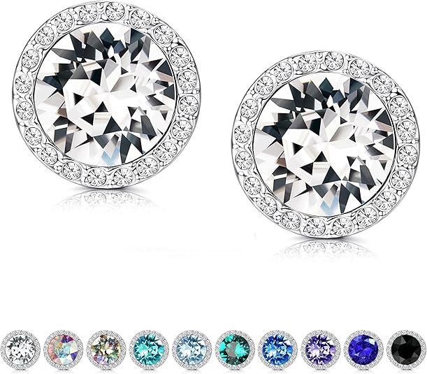 925% Sterling Silver Brilliant Crystal Stud Earrings
