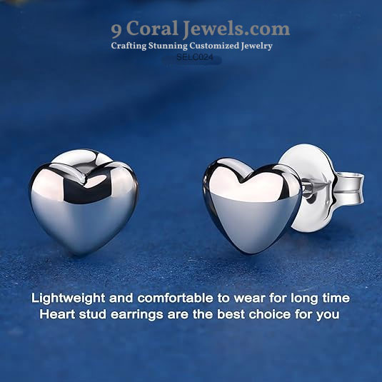 Heart-shaped silver stud earrings