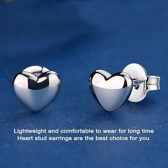 Heart-shaped silver stud earrings
