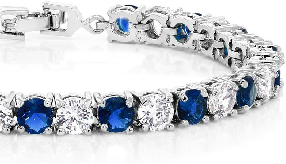 925 Sterling Silver Blue & White CZ Tennis Bracelet