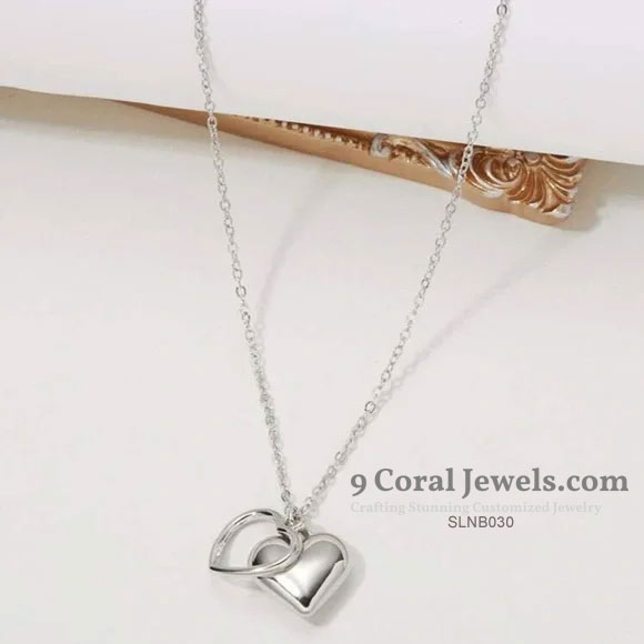 Silver Double Heart Pendant Necklace