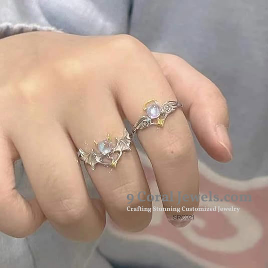 Angel and Devil Moonstone Rings