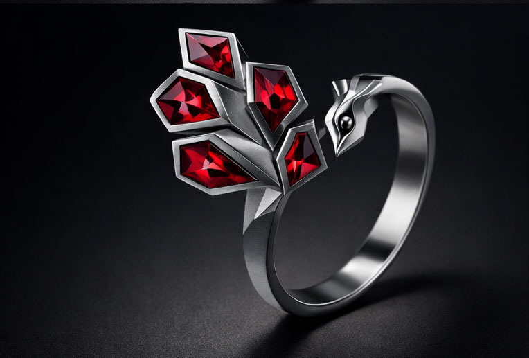 925% Sterling Silver Peacock Ruby Statement Ring