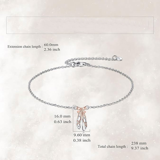 Ballet Slippers Bracelet – 925 Sterling Silver with Rose Gold Accent