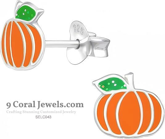 925% Sterling Silver Pumpkin Shaped Stud Earrings