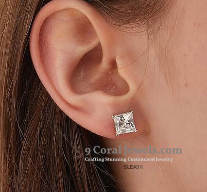 Princess Cut CZ Stud Earrings