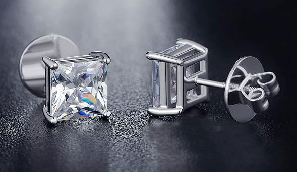 Princess Cut CZ Diamond Stud Earrings