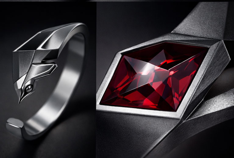 925% Sterling Silver Peacock Ruby Statement Ring