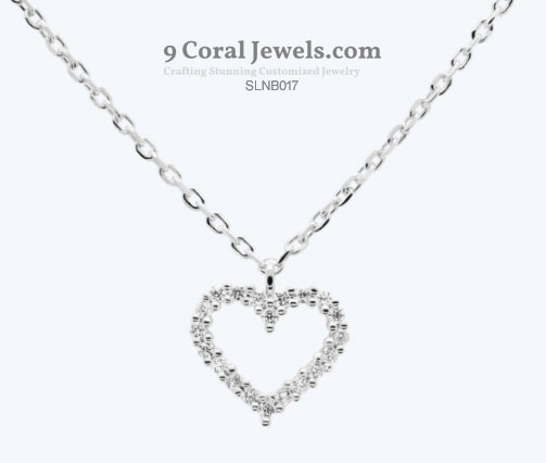 925% Sterling Silver CZ Heart Pendant Necklace
