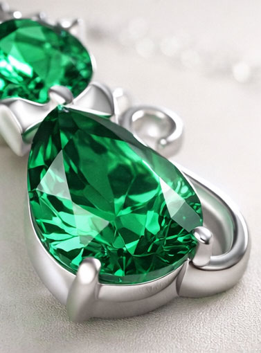 925% Sterling Silver Emerald Cat Pendant Necklace