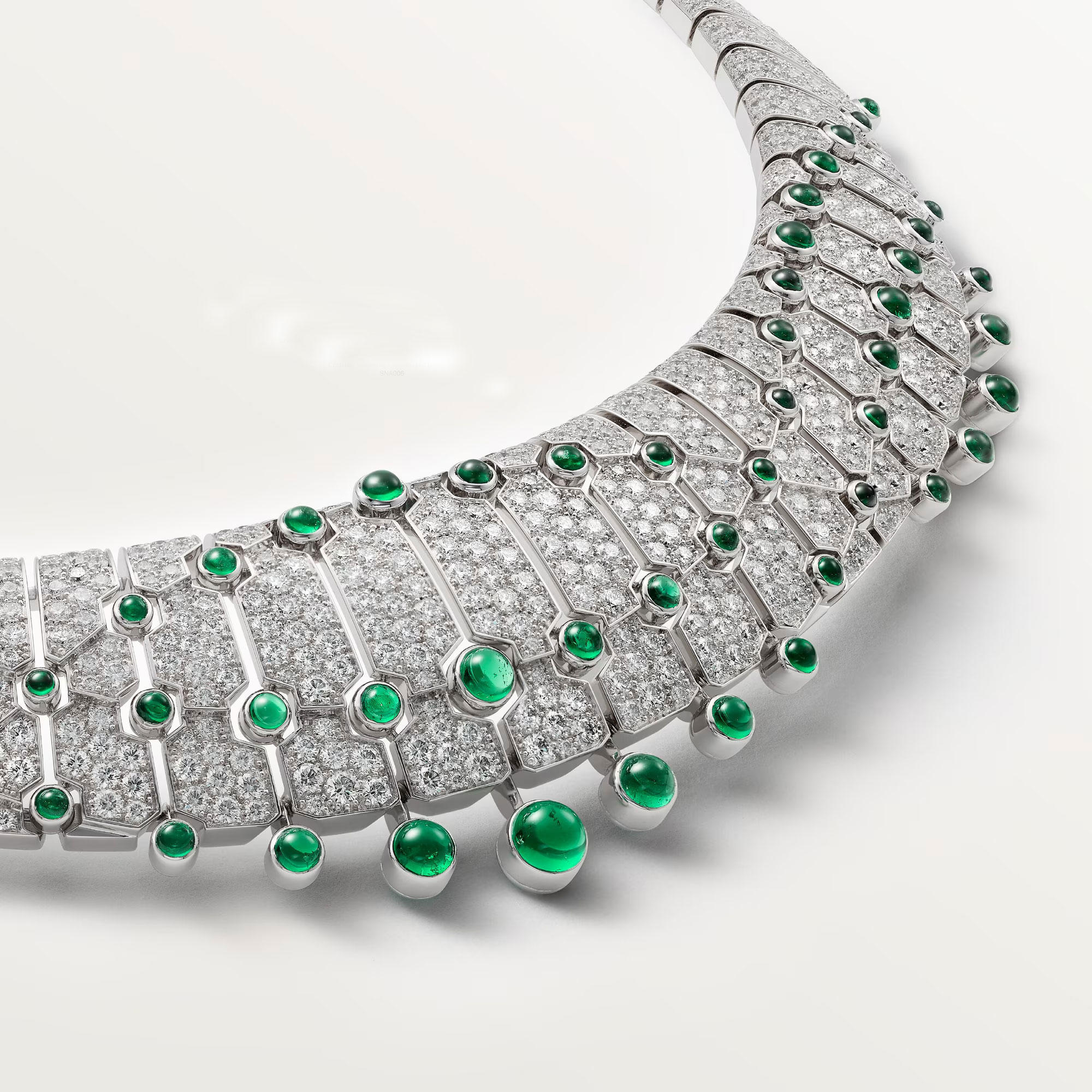 Emerald and CZ Diamond Silver Necklace
