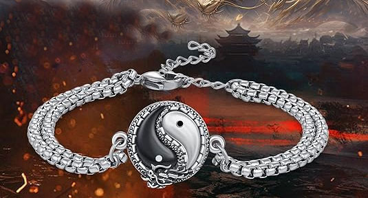 925% Sterling Silver Yin Yang Dragon Bracelet