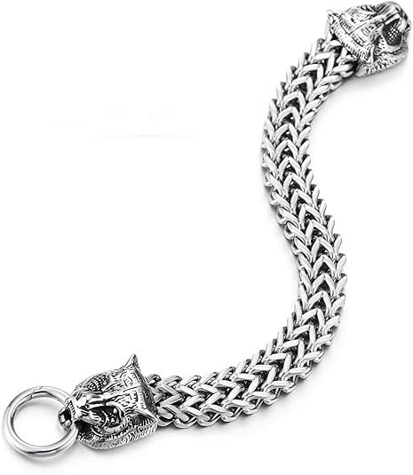 Men's 925% Sterling Silver Wolf Head Bracelet