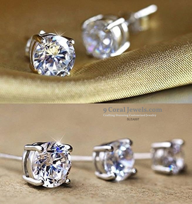 Sterling Silver Round Cut Stud Earrings