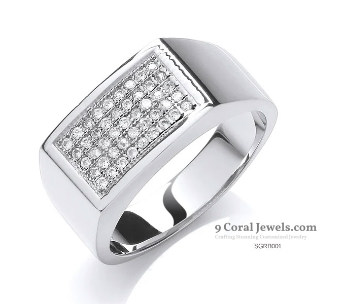 925% Sterling Silver Elegant Men's CZ Diamond Ring
