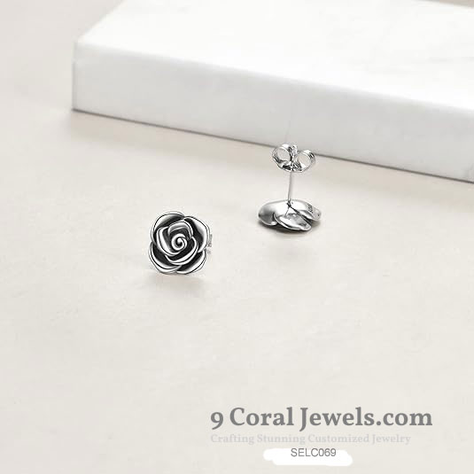 925% Sterling Silver Rose-shaped Earrings