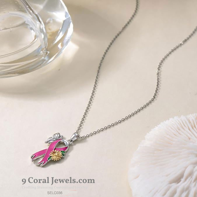 Pink Ribbon Butterfly Pendant Necklace