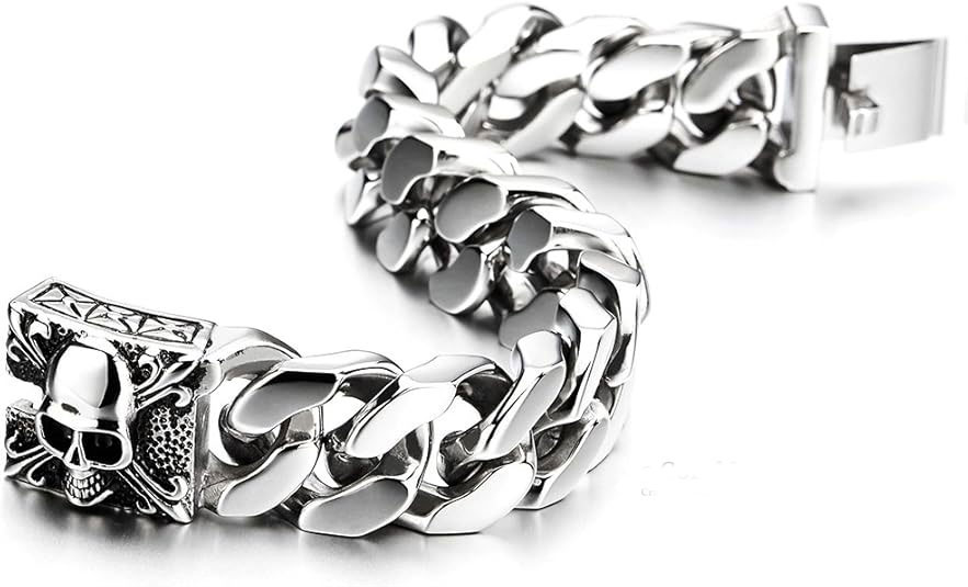 Men's 925% Sterling Silver Skull Bracelet