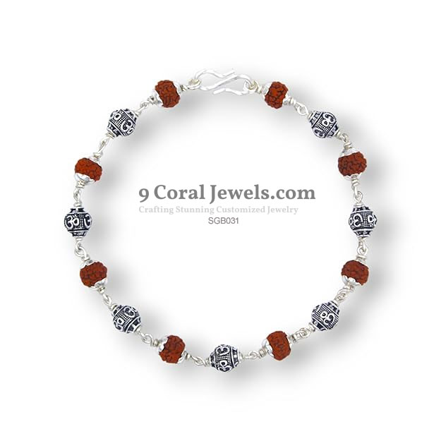Handcrafted Silver and Rudraksha Bead Bracelet