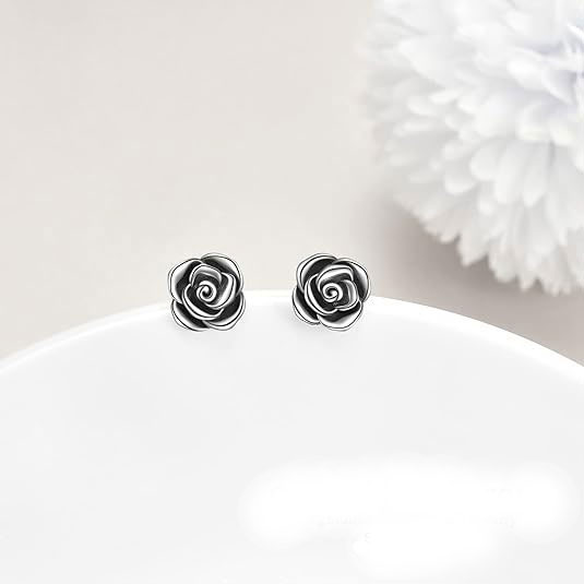 925% Sterling Silver Rose-shaped Earrings