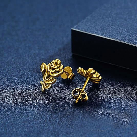 9255 Sterling Silver, Gold Rose Stud Earrings