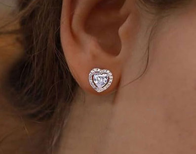 925% Sterling Silver Heart-Shaped Crystal Stud Earrings