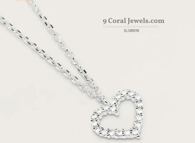 925% Sterling Silver CZ Heart Pendant Necklace