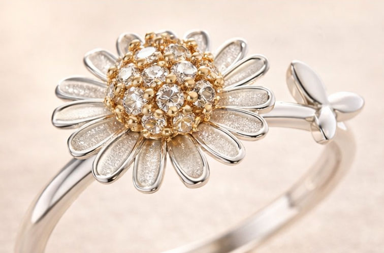 Daisy Flower Silver Ring