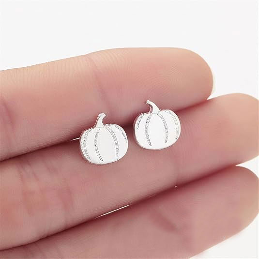 Pumpkin Shaped Silver Stud Earrings