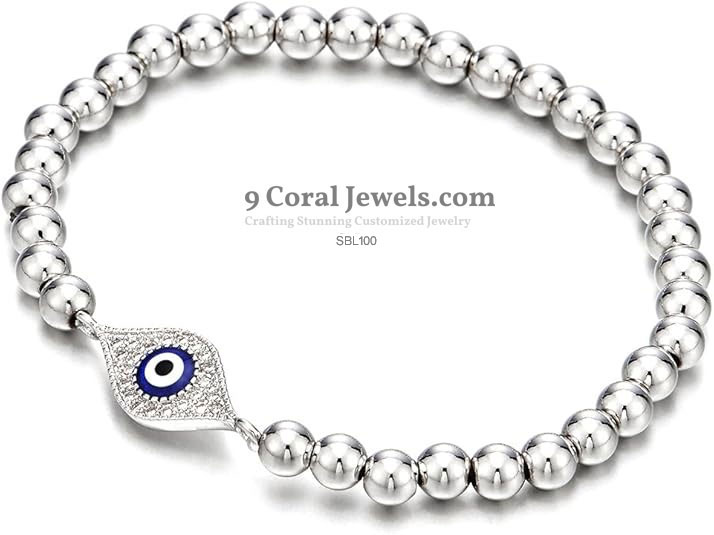 Silver Beaded Evil Eye Bracelet
