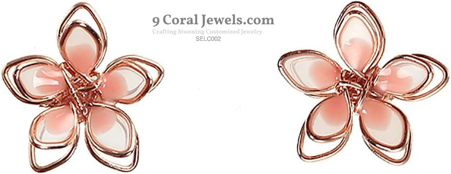 925% Sterling Silver Pink Flower Gold Earrings