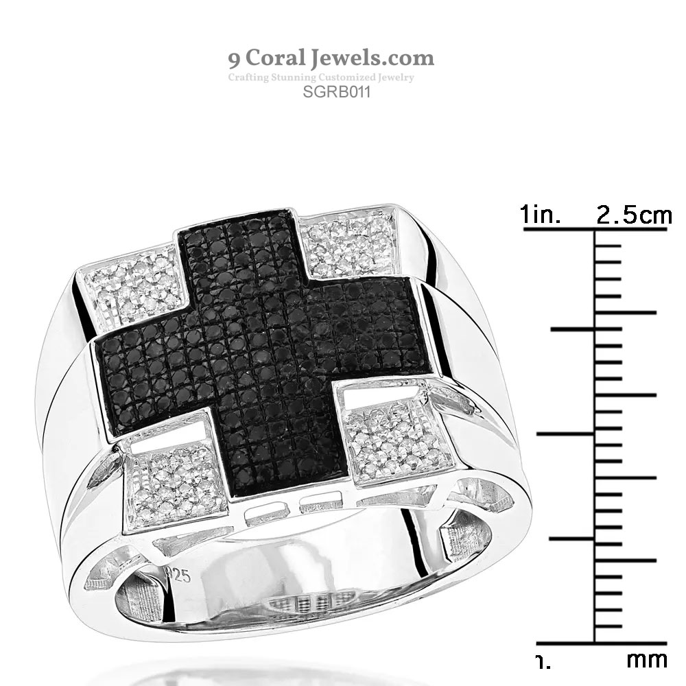 Men's Silver Ring with Black Cross