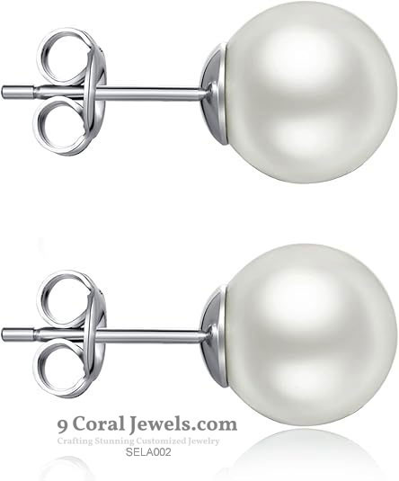 925% Sterling Silver Classic Pearl Stud Earrings
