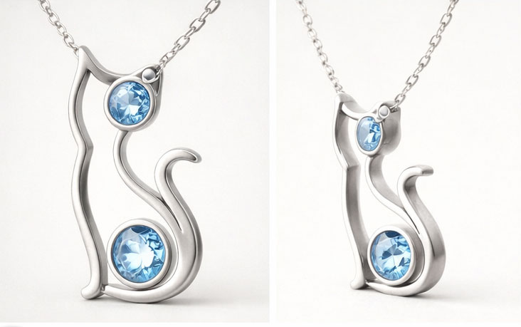 925% Sterling Silver Crystal Cat Pendant Necklace