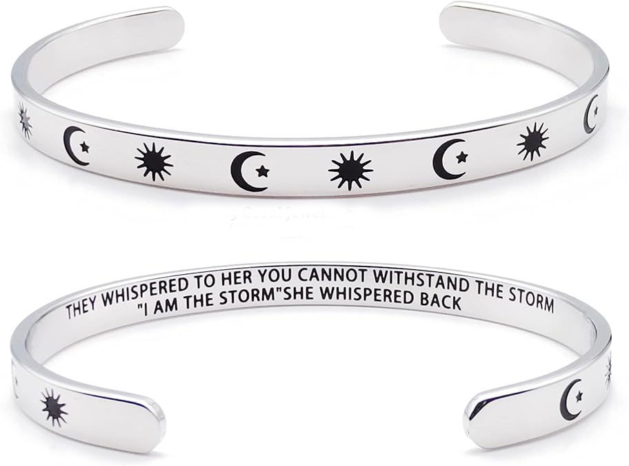 925% Sterling Silver Inspirational Moon and Sun Cuff Bracelet