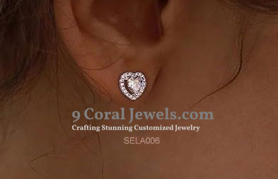 92545 Sterling Silver Heart-Shaped Crystal Stud Earrings